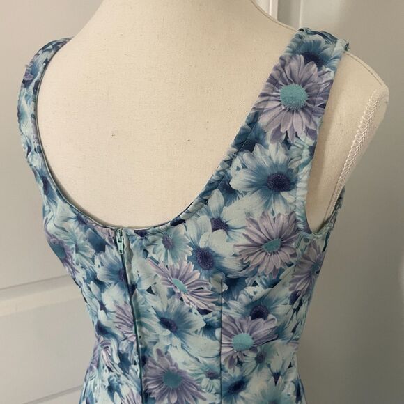 Vtg 90s Sleeveless Mini Dress in Blue Daisy Print by All That Jazz - Size 7/8 - Picture 4 of 7
